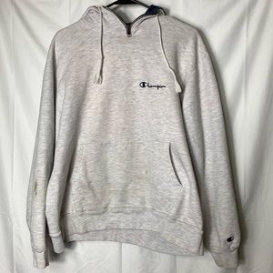 Vintage Champion Hoodie XXL Gray 1/4 Zip 90s Heavy Skate Distressed Stained USA